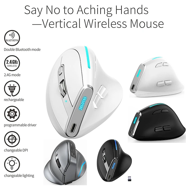 F-36 Ergonomic Vertical Mouse Right Left Hand 2.4G+BT1+BT2 Wireless Computer Gaming Mice Optical USB Mice for Computer Desktop 13