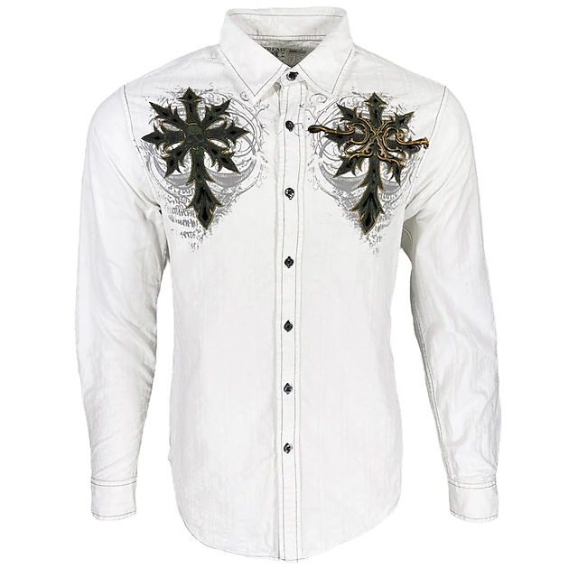 Men's Skull Graphic Prints Cross Shirt Western Shirt Button Up Shirt Long Sleeve Fashion Streetwear Designer Outdoor Daily Fall & Winter Turndown Print White 6