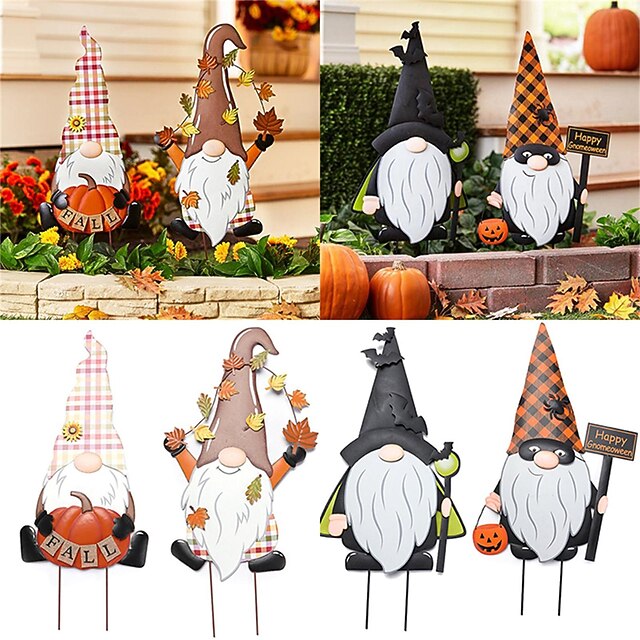 Halloween Autumn Decoration Gnomes Garden Ground Inserts Metal Garden ...