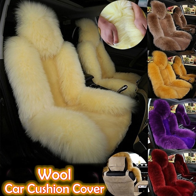  1PC New Sheepskin Fur Car Seat Cover Universal Wool Car Cushion Case Cover Front Car Seat Cover Car Accessories Car Seats Car-styling Car Interior Christmas Gift