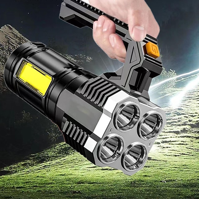  Rechargeable 4 LED Handheld Flashlight with COB Sidelight High Lumens 3 Modes Searchlight Portable Lightweight Waterproof Spotlight for Fishing Outdoor Boating Camping Emergencies