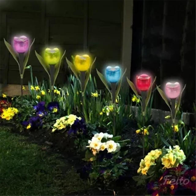  jardim tulipa forma de flor led tubo à prova dwaterproof água movido a energia solar luzes de gramado decoração para quintal material de festa ao ar livre