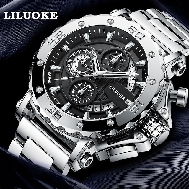  Liluoke ceas cuarț pentru bărbați calendar quartz sport bărbați ceasuri rezistente la apă cronograf din oțel inoxidabil ceas de mână pentru bărbați la modă de afaceri
