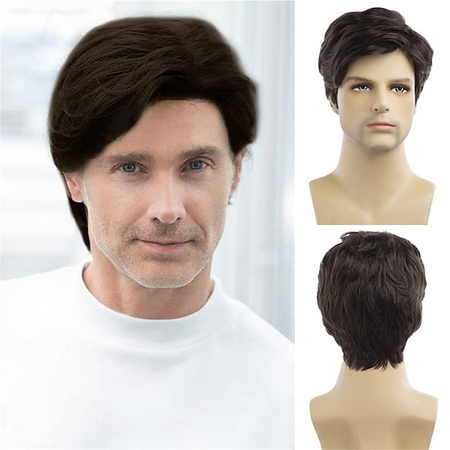 Wiwige Men Wigs Short Brown Wig Synthetic Heat Resistant