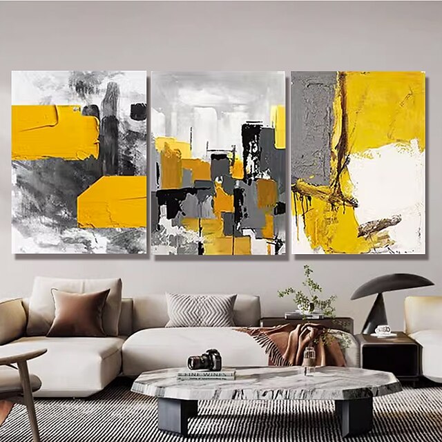  3 paneles de pintura al óleo abstracta 100% arte de pared pintado a mano sobre lienzo para decoración del hogar con marco