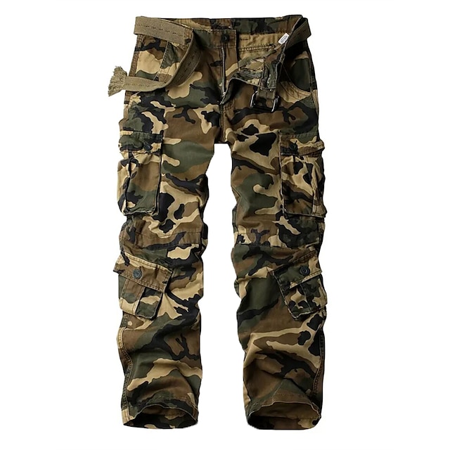  Herren Cargohose Cargohosen Arbeitshose Fallschirmhose Tasche Multi Pocket Höhenanstieg Einfarbig tragbar Draussen In voller Länge Outdoor Casual Strassenmode Klassisch Lockere Passform Gelbe Tarnung