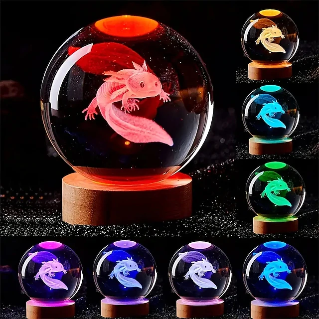 3D Axolotl Laser Engraved Crystal Ball Lamp Multi-coloured Night Light Send To Girlfriend Classmate Wife Children Creative Birthday Gift Glass Ball Living Room Bedroom Home Decoration 7