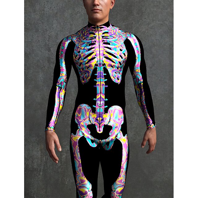 Skeleton Skull One Piece Scary Costume Cosplay Costume Bodysuits Full Body Catsuit Mens Women 