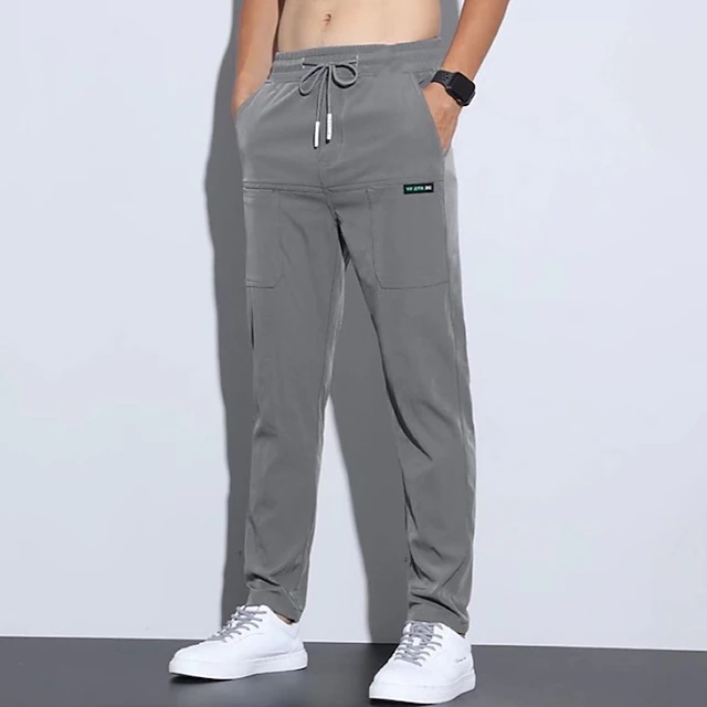 Men's Trousers Casual Pants Stretch Pants Pocket Plain Comfort Breathable Outdoor Daily Going out Fashion Casual Black Light Grey4