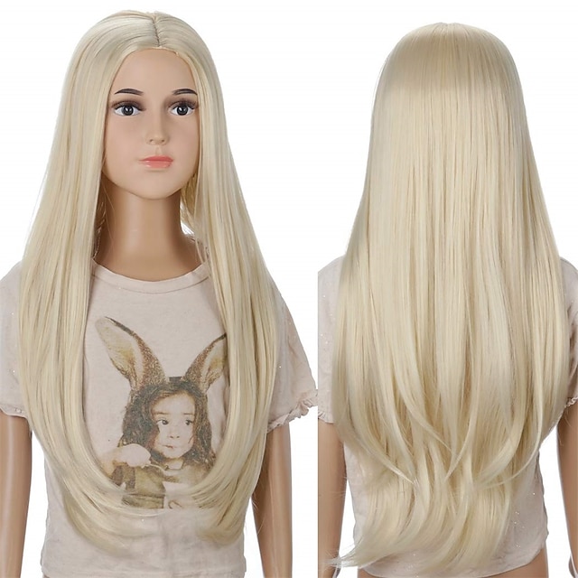  Lange blonde Prinzessinnenperücke für Kinder – Halloween-Kostümzubehör für Kinder, blonde Perücken, synthetische Kostüm-Spielperücken