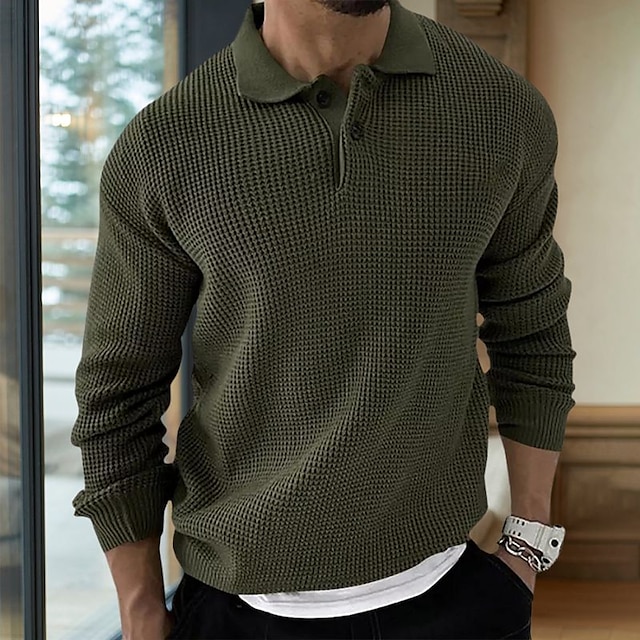  Herre Genser Pullover genser Riflet Strikke Avklipt Strikket Aftæpning Moderne Moderne Dagligdagstøy Ut på byen Klær Høst vinter Svart Brun M L XL