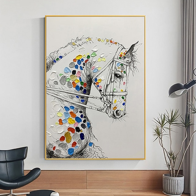  Mintura pintura a óleo de cavalo artesanal em tela arte de parede decoração moderna imagem abstrata de animais para decoração de casa pintura sem moldura enrolada e não esticada