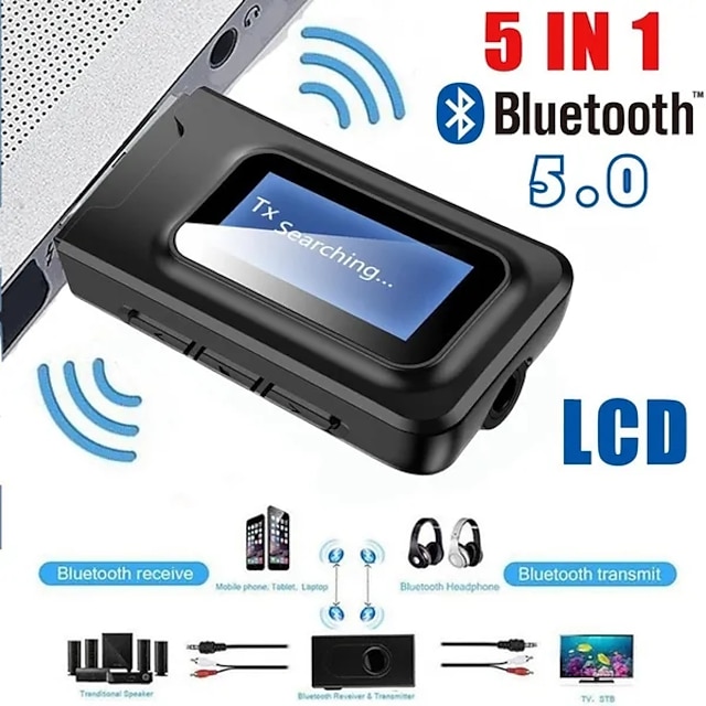  usb bluetooth 5.0 trasmettitore audio ricevitore display lcd 3.5mm aux rca adattatore wireless stereo dongle per pc tv cuffie per auto