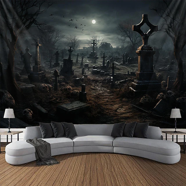 Halloween Graveyard Hanging Tapestry Wall Art Large Tapestry Mural Decor Photograph Backdrop Blanket Curtain Home Bedroom Living Room Decoration 17