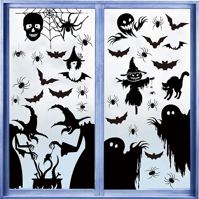 Halloween Window Sticker Set, 4 Sheets Double Sided Ghost Window Decals ...