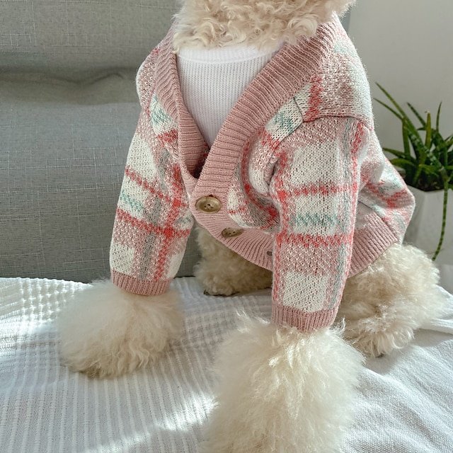  ρούχα σκύλου πουλόβερ για σκύλους κορεάτικα απαλό ροζ καρό ζακέτα φθινόπωρο και χειμώνα ζεστό μικρό πουλόβερ σκυλιών πουλόβερ για κατοικίδια νήμα ζεστού πυρήνα