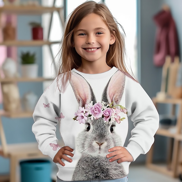  Dívčí 3D Květinový Králíček Mikina Dlouhý rukáv 3D tisk Léto Podzim Módní Šik ven Rozkošný Polyester Děti 3-12 let Venkovní Ležérní Denní Běžný