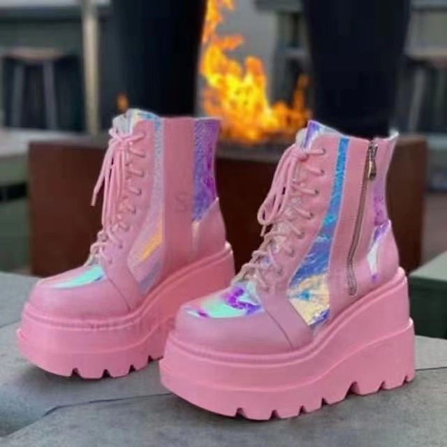  Dámské Boty Boty na platformě Lolita Boty Demonia Párty Denní Pevná barva 3D Kotníkové boty Booties Platforma Klínový podpatek Módní sportovní Na běžné nošení Chůze PU kůže Umělá kůže Zip Černá Bíl
