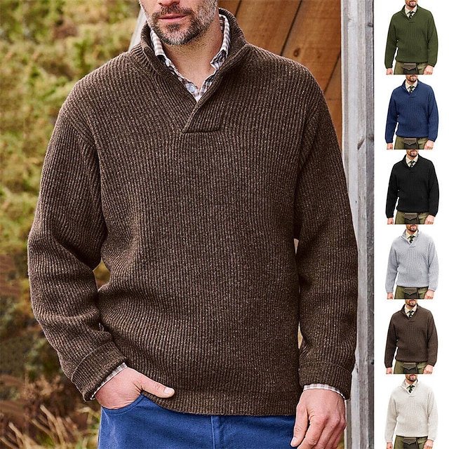  Herren Zur Seite fahren Kurz gestrickt Stricken Lang Gestrickt Solide / einfarbig V Ausschnitt Warm-Ups Freizeitskleidung Bekleidung Bischof Ganzjährig Schwarz Weiß M L XL