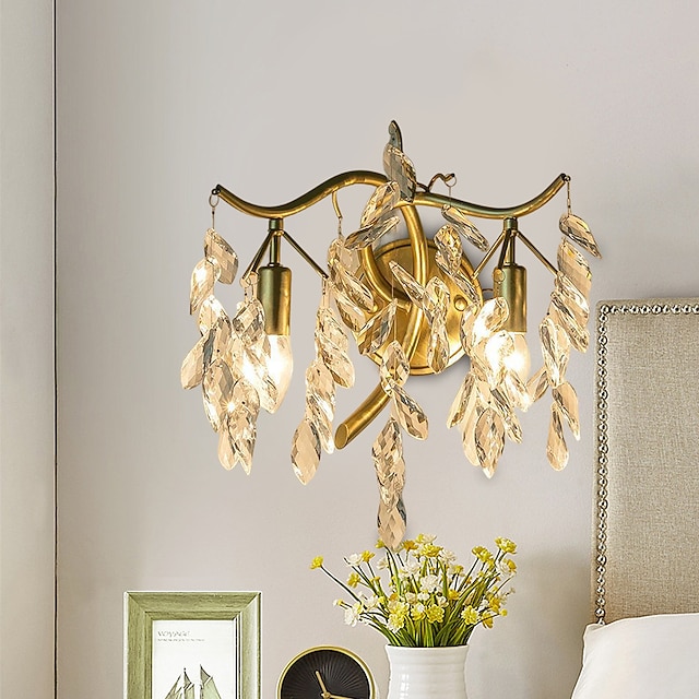  wilg kristallen wandlamp indoor k9 luxe wandlamp 32cm art creatieve wandkandelaar voor woonkamer hotel hal, gouden 110-240v