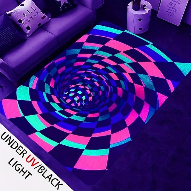  Vortex Blacklight Rug Carpet UV Reactive Glow in the Dark Rug Large Non-Slip Rug Mat for Room Decor