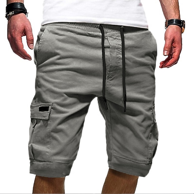 Men's Cargo Shorts Drawstring Sporty Multi Pocket Plain Knee Length ...