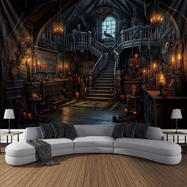 Halloween Horror Photograph Backdrop House Hanging Tapestry Wall Art Large Tapestry Mural Decor Blanket Curtain Home Bedroom Living Room Decoration 16