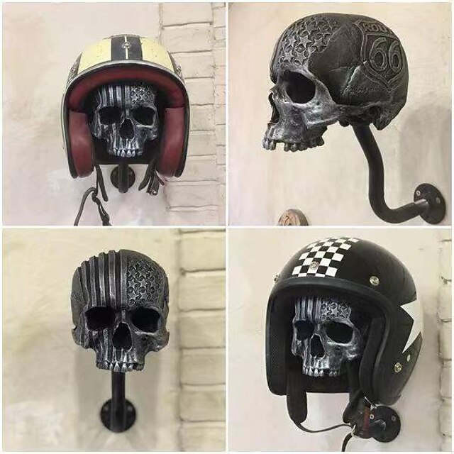  Suporte de capacete de cabeça de caveira de Halloween, suporte de capacete de caveira de motocicleta, suporte de capacete de parede, capacete de motocicleta de caveira, artesanato em resina removível,