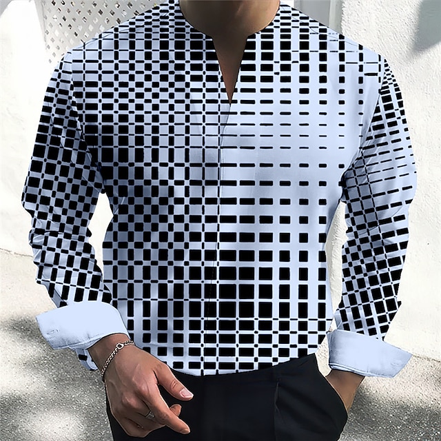  Men's Plaid / Check Geometric Pattern Geometry Shirt Long Sleeve Fashion Streetwear Designer Outdoor Casual Daily Summer Fall V Neck Print White Yellow Pink Blue Green