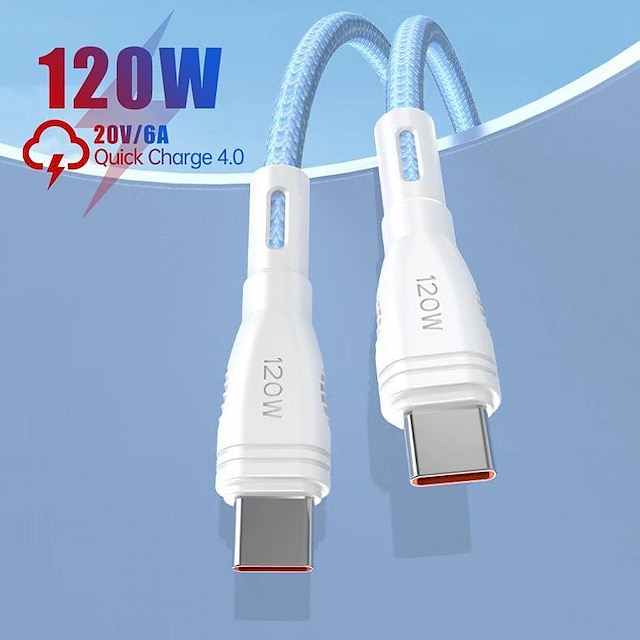  120W USB Type C To USB C Cable USB-C PD Fast Charging Charger Wire Cord For Macbook Samsung Xiaomi Huawei Type-C USB C Cable