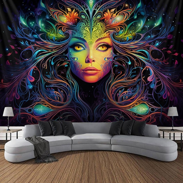 Godness Woman Blacklight Tapestry UV Reactive Glow in the Dark Trippy ...