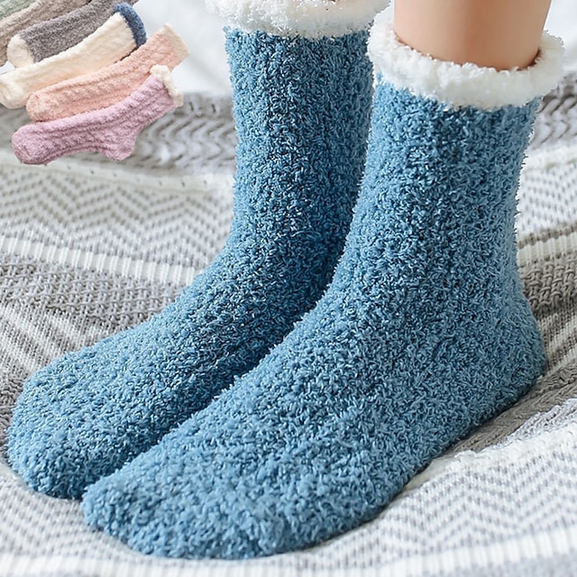  Autumn And Winter Thickened Warm Solid Fried Dough Twists Coral Velvet Sleep Socks, Medium Tube Household Socks,One size fits all women