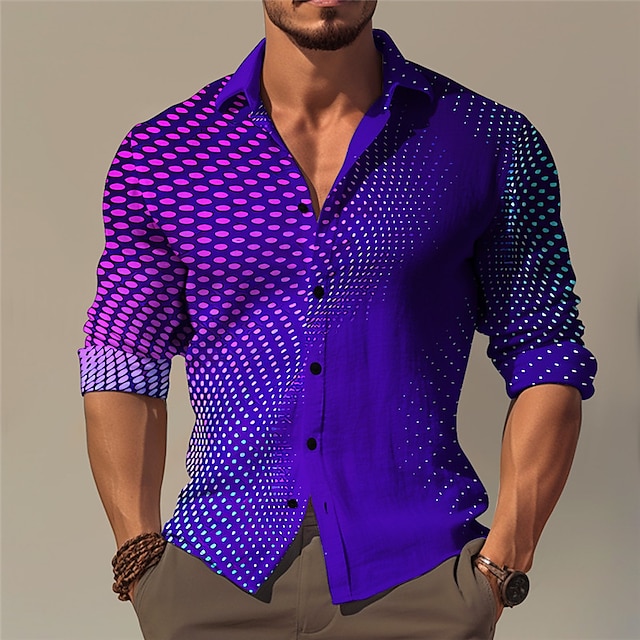  Herr Skjorta 3D Print Nedvikt Purpur Grön Utomhus Gata Långärmad Mönster Kläder Mode Streetwear Designer Ledigt