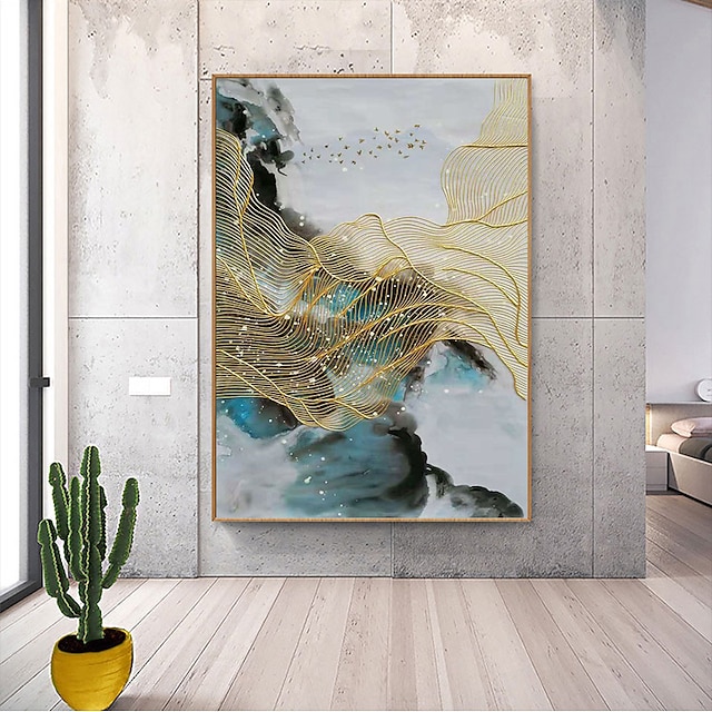  Großes Wandbild, luxuriöse Goldlinie, abstrakte Kunst, handgemaltes Ölgemälde auf Leinwand, luxuriöses Gemälde für Wohnzimmerdekoration, gespannte Leinwand