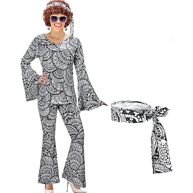  Ретро Хиппи В стиле 1970-х Косплэй Kостюмы Инвентарь Налобная повязка Вспышка рукава Хиппи Диско Маскарадный костюм Жен. Хэллоуин Карнавал Маскарад Вечеринка / ужин Праздники Парад гордости Взрослые