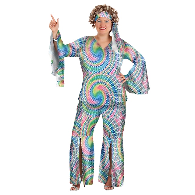  1960erne Hippie 1970erne disco Bluse / Skjorte Drakter Pannebånd Bell Bottoms bukser Abba kostyme Hippie Disk Dame Store størrelser Halloween Karneval Halloween Fest / aften Topp