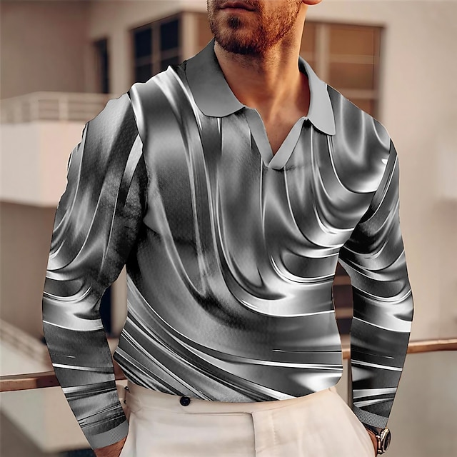  Men's Polo Shirt Golf Shirt Optical Illusion Graphic Prints Turndown Blue-Green Blue Brown Green Gray Outdoor Street Long Sleeve Print Clothing Apparel Sports Fashion Streetwear Designer