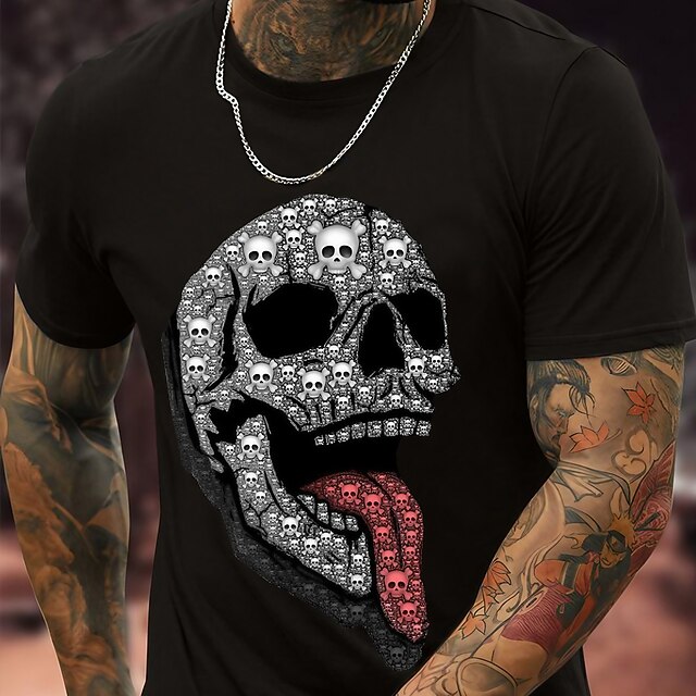 Men's Gothic Skull Graphic T-Shirt | Edgy Design with Skulls & Tongue | Short Sleeve Lifestyle Tee4