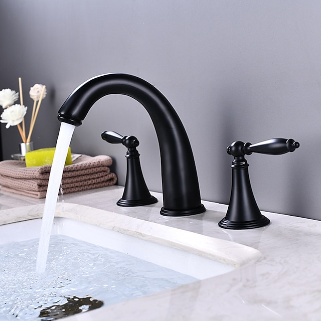  robinet de salle de bain répandu robinets de lavabo mitigeur, robinet de vasque à double poignée avec tuyau froid et chaud