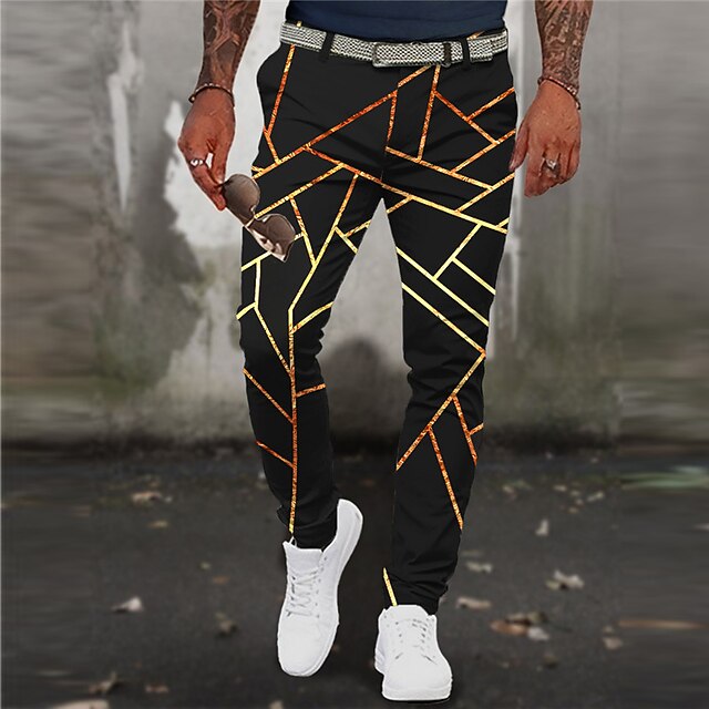Graphic Prints Geometry Business Men's 3D Print Pants Trousers Outdoor Street Wear to work Polyester Black Navy Blue Green S M L Mid Waist Elasticity Pants4