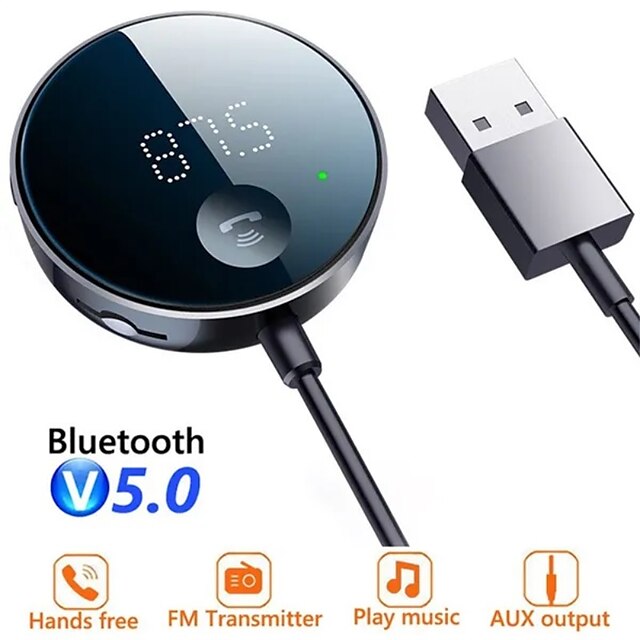  bluetooth 5.0 bil FM-sändare led display bluetooth adapter trådlös ljudmottagare tf kort musik bil mp3-spelare