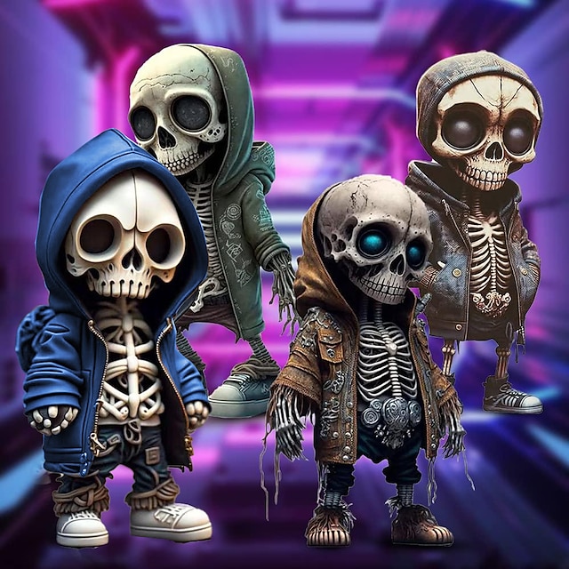  Cool Skeleton Figurines, 2024 New Halloween Skeleton Doll Resin Crafts Ornaments, Personalized Fashion Mini Cool Skeleton Figurines Decor Skeleton Man Resin Statue Doll For Home Office Desk Decor