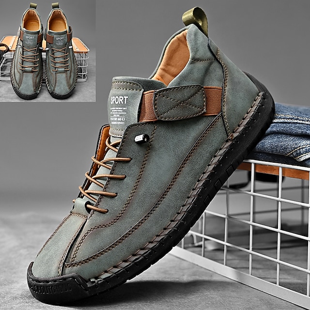  Men's Casual Shoes Handmade Shoes Walking Vintage Casual Outdoor Daily Leather Warm Height Increasing Comfortable Lace-up Black Blue Brown Winter