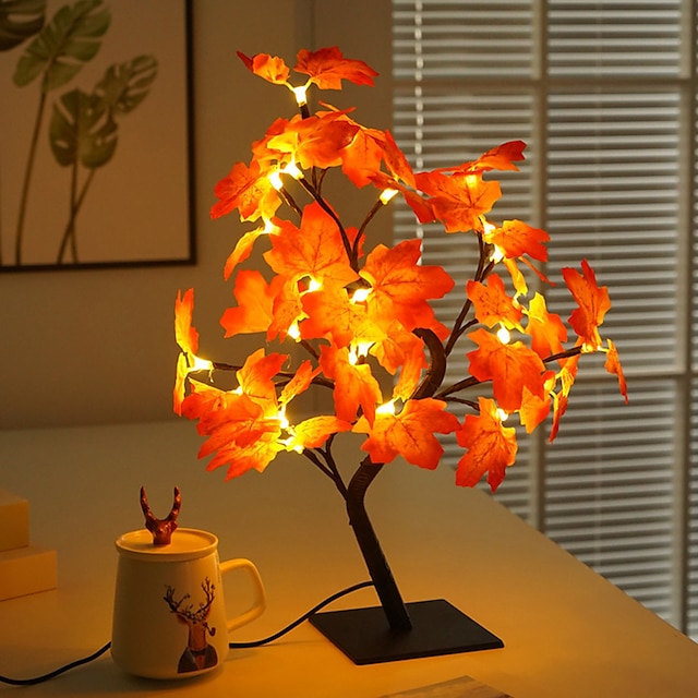  Lampada Albero Di Halloween Lampada Foglia D'acero Lampada Da Tavolo Decorativa Di Halloween Alimentatore Usb