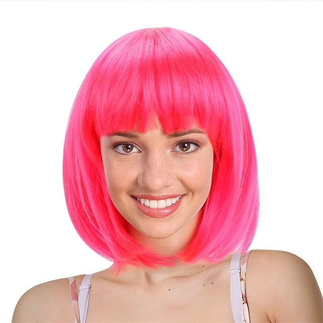  bleu bob perruque avec une frange 12 pouces royal bleu perruque courte fibre synthétique bob perruques pour les femmes court bob perruques et halloween cosplay bob perruque