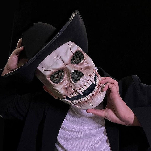  strašidelná halloweenská celohlavová lebková maska s pohyblivou čelistí dospělí realistická latexová děsivá kostra