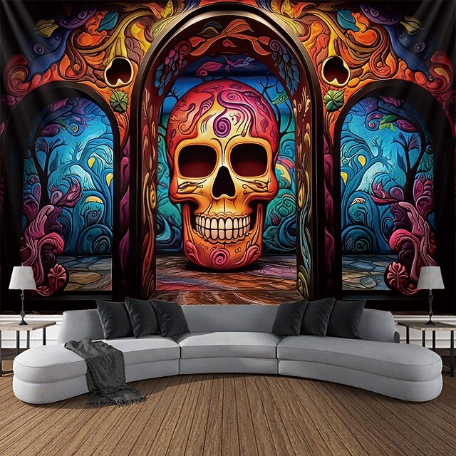 Halloween Skull Hanging Tapestry Day of Dead Mexican Wall Art Large Tapestry Mural Decor Photograph Backdrop Blanket Curtain Home Bedroom Living Room Decoration 16