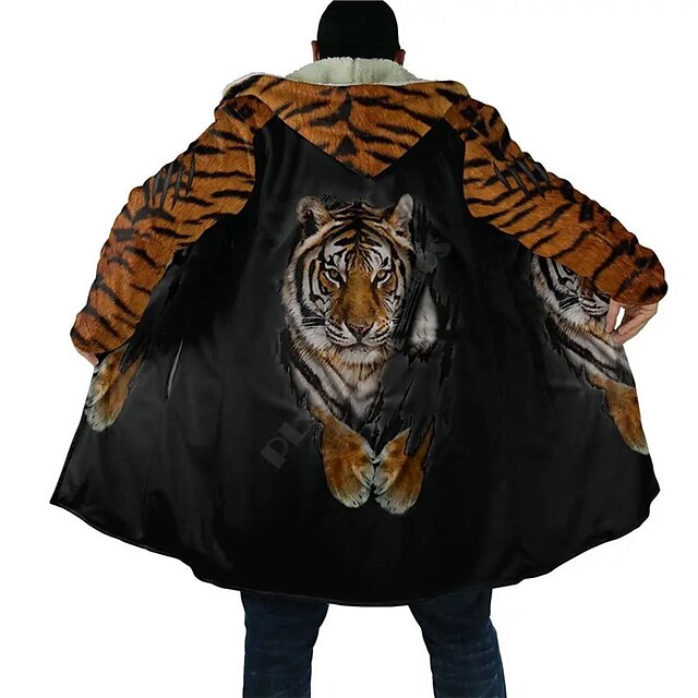  Hombre Animal Lobo Tigre Abrigo de invierno Chaqueta de lana Abrigo Templado Transpirable Cómodo Moda Ropa de calle Casual / Diario Deporte Ropa Cotidiana Noche Cremallera Bolsillo Estampado Otoño