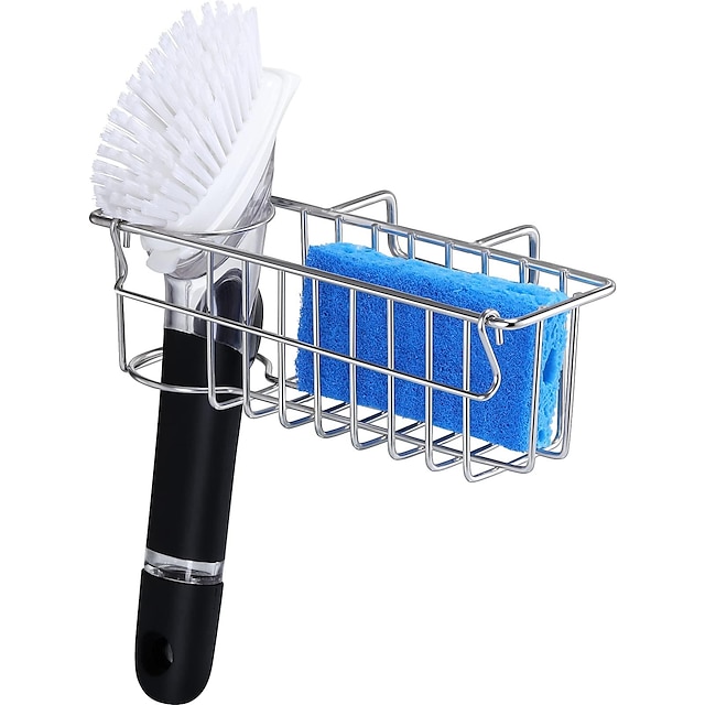 3-in-1 Sponge Holder for Kitchen Sink, Movable Brush Holder + Dish Cloth  Hanger, Hanging Caddy, Small in Organizer Accessories Rack Basket, 304