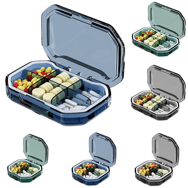  reise multi-grid pilleboks, bærbar forseglet fuktsikker pilleboks, gjennomsiktig synlig medisinoppbevaringsboks